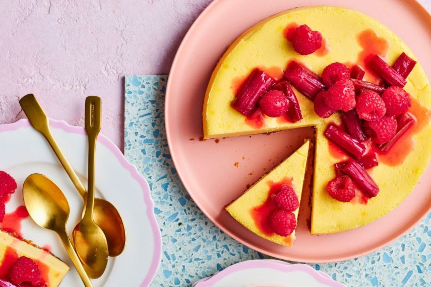 berry-rhubarb-topped-cheesecake