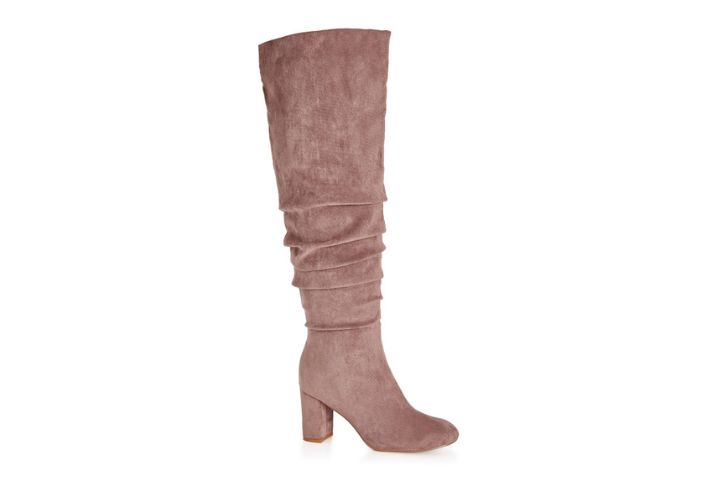 City Chic Wide Fit Raquel Knee Boots In Mushroom