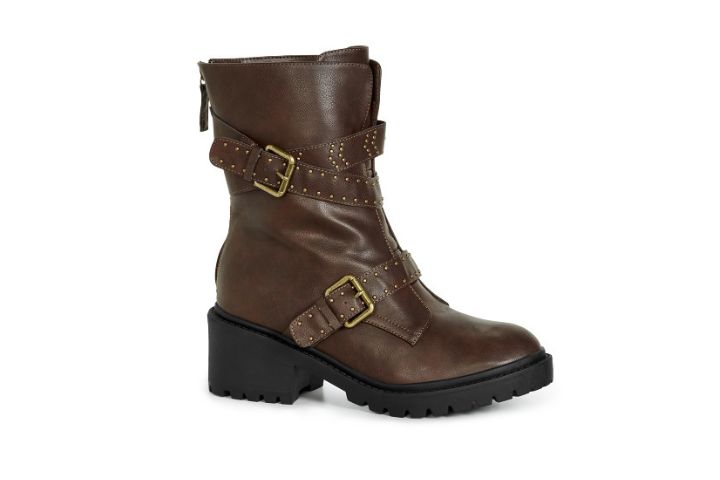 City Chic Wide Fit Mia Ankle Boots In Brown