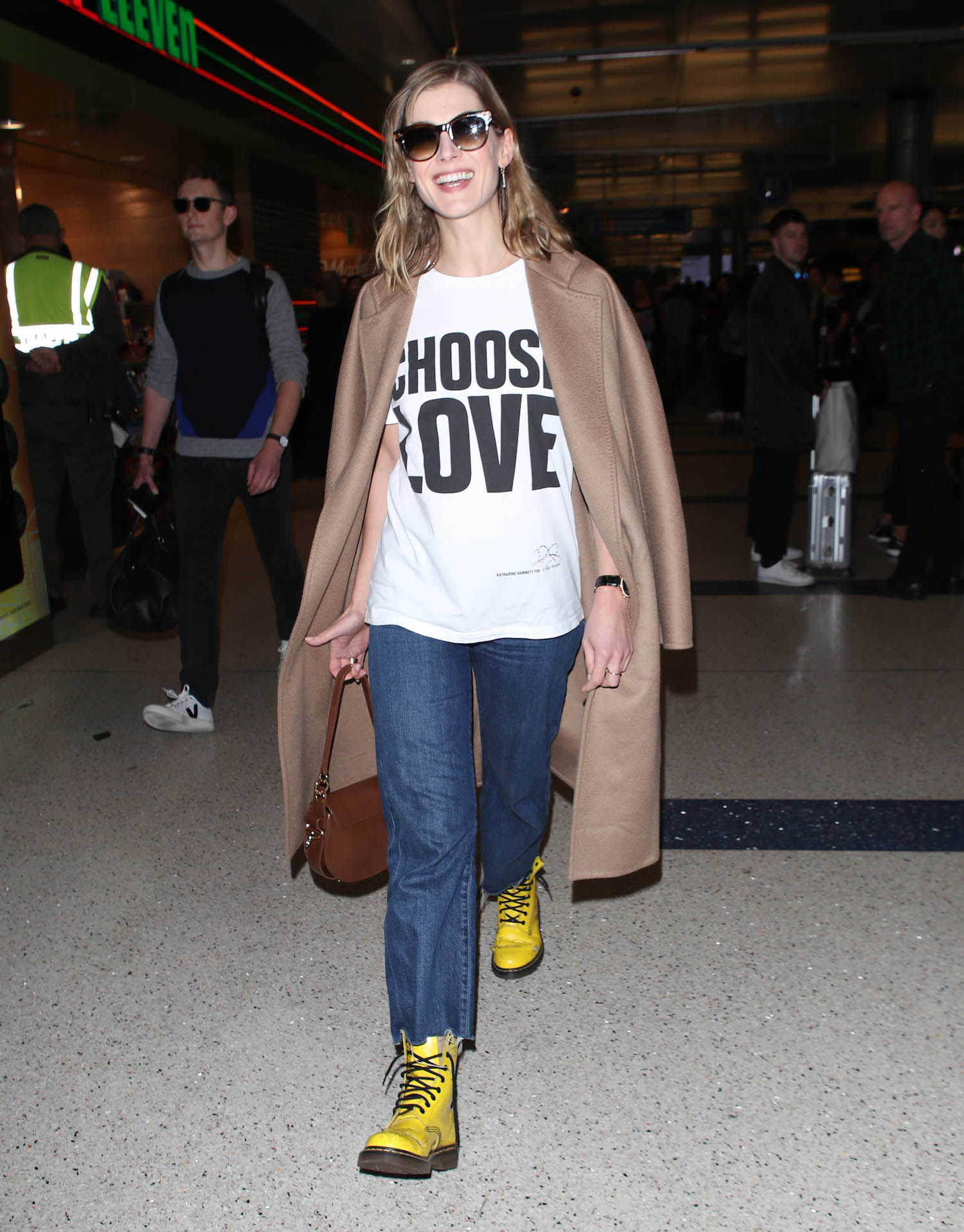 Rosamund Pike - yellow ankle boots