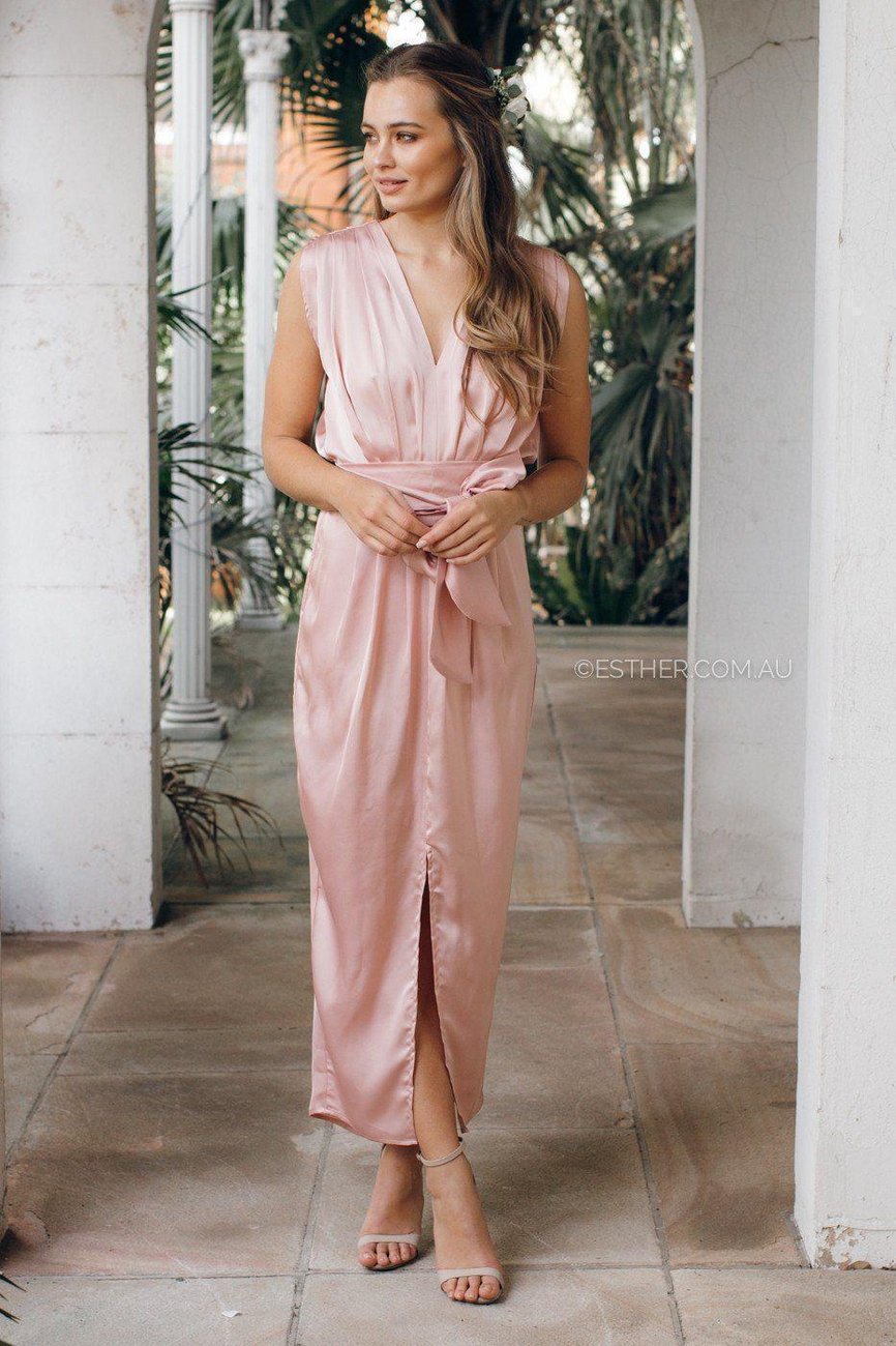 Esther and Co. pink bridesmaid dress