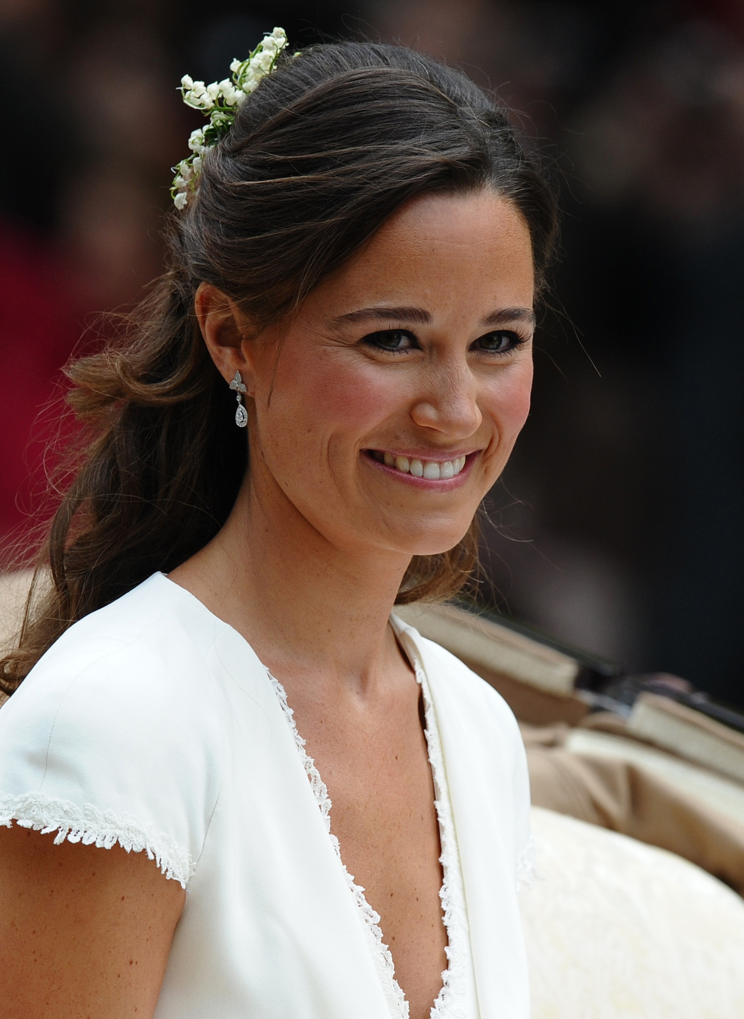 Something old: Pippa Middleton wore the same earrings at Kate's wedding