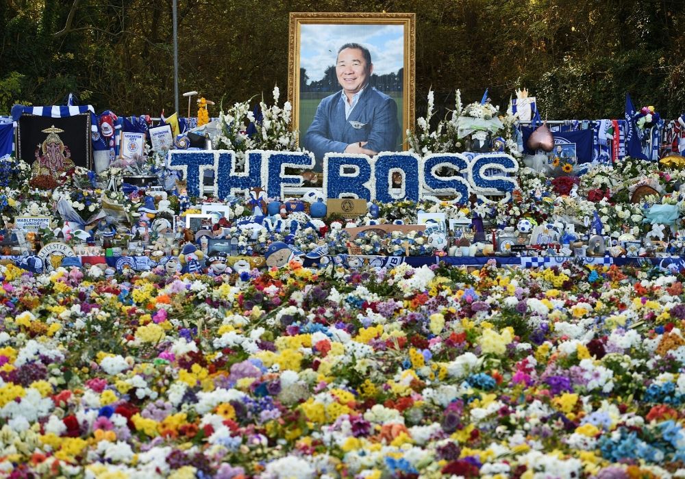 Floral tributes left for Leicester City's late owner Vichai Srivaddhanaprabh