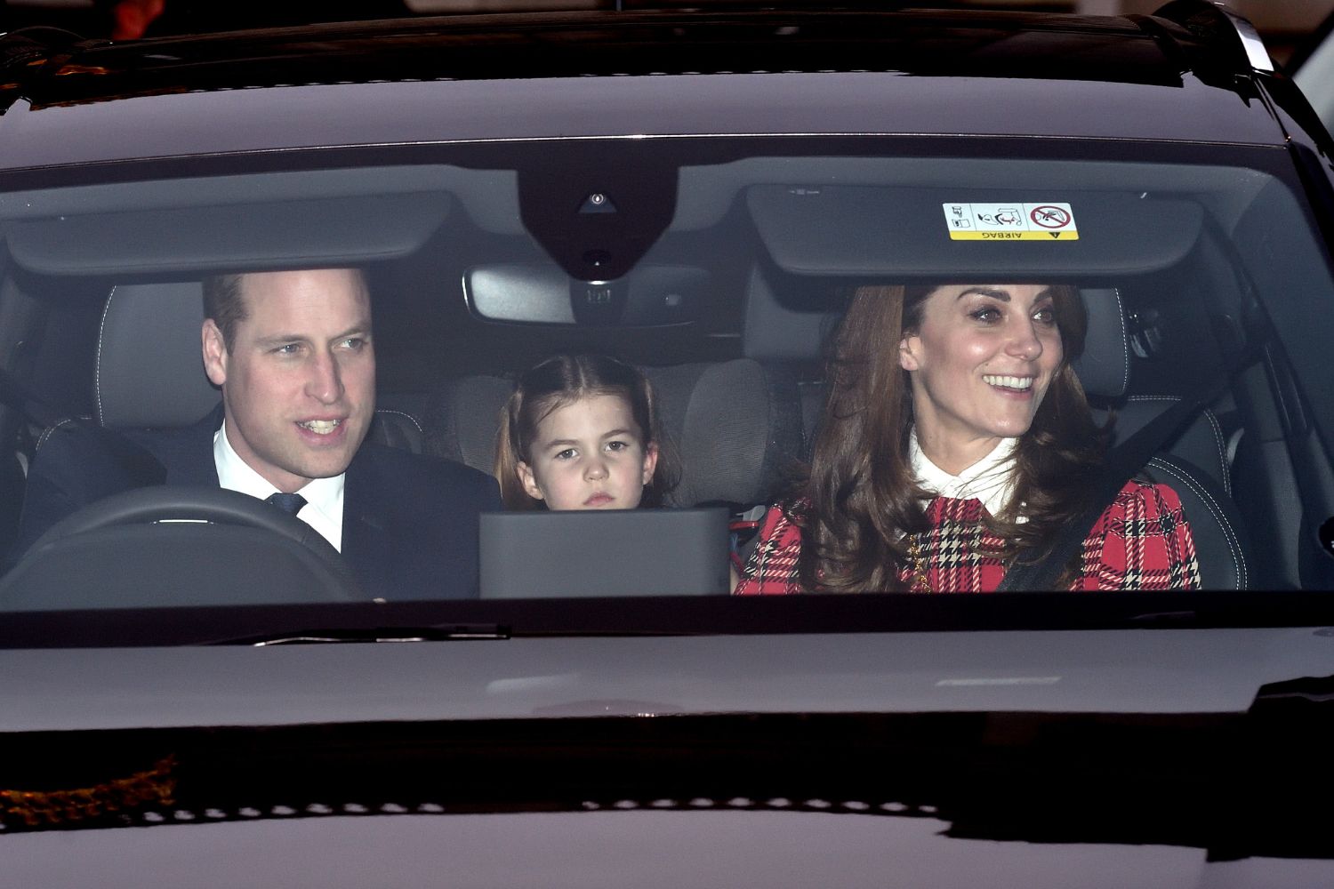 kate william and charlotte in a car dribing to christmas lunch