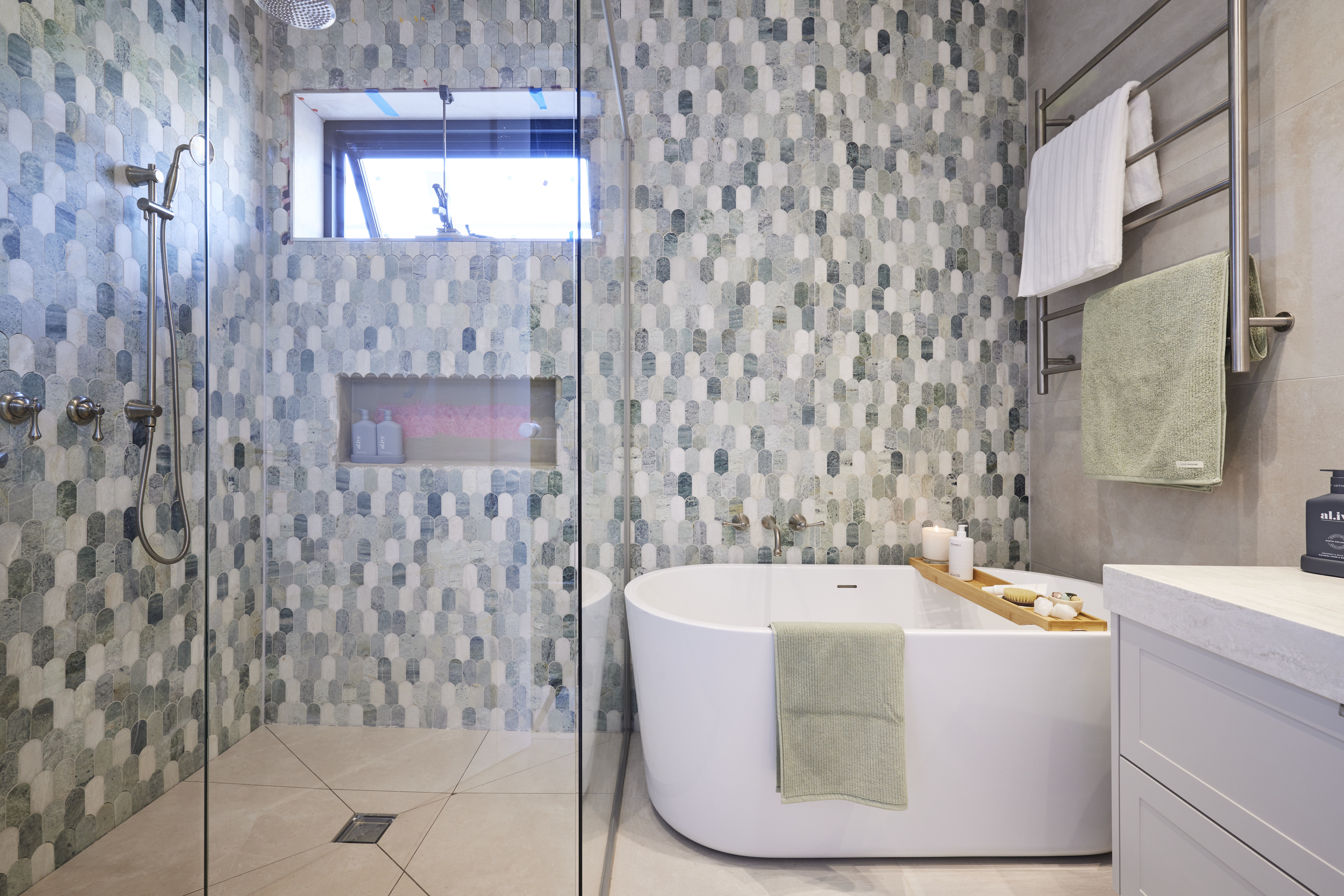 week one guest bathroom room reveals the block jesse and paige