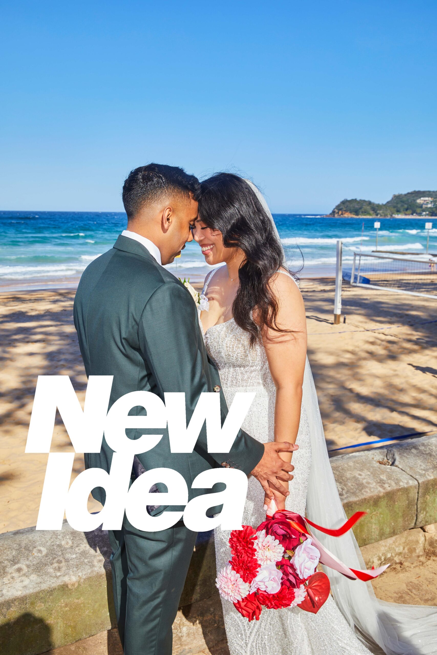 Joel and Eunice at their wedding in Manly