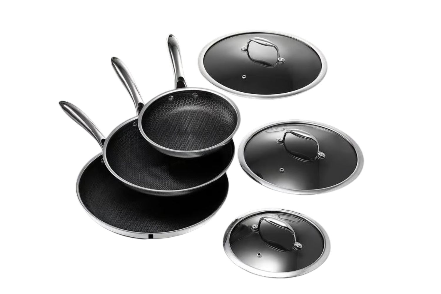 6 piece HexClad Hybrid Cookware Set with Lids 