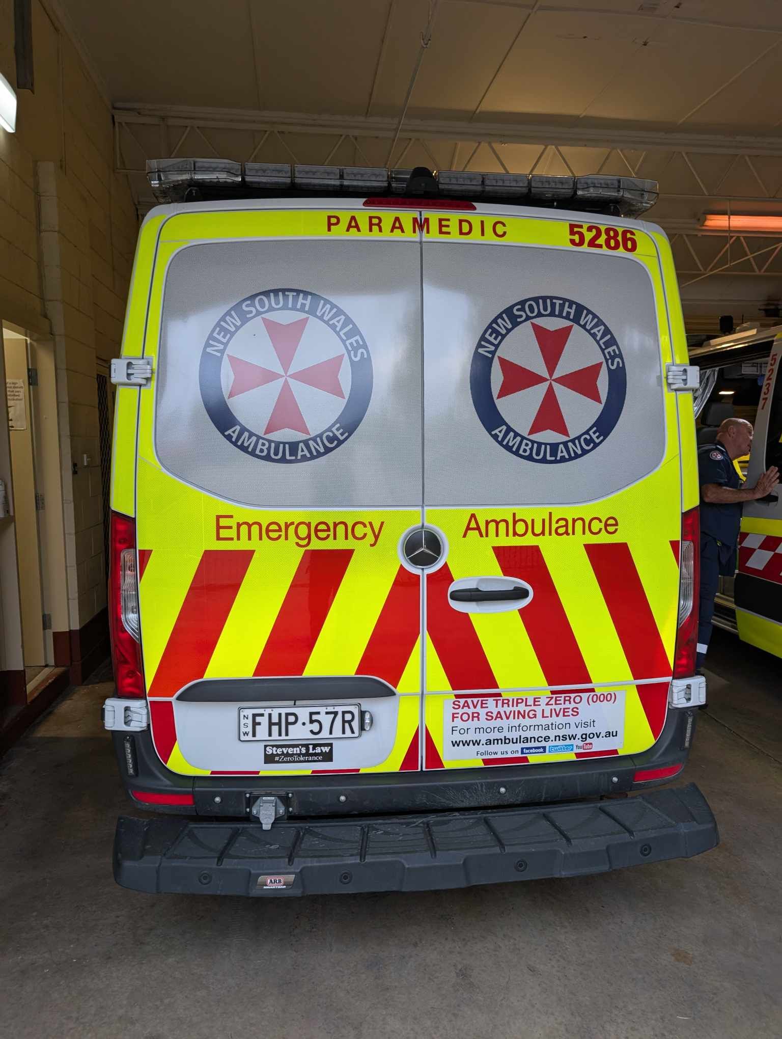NSW ambulance with Steven's Law sticker on bumper