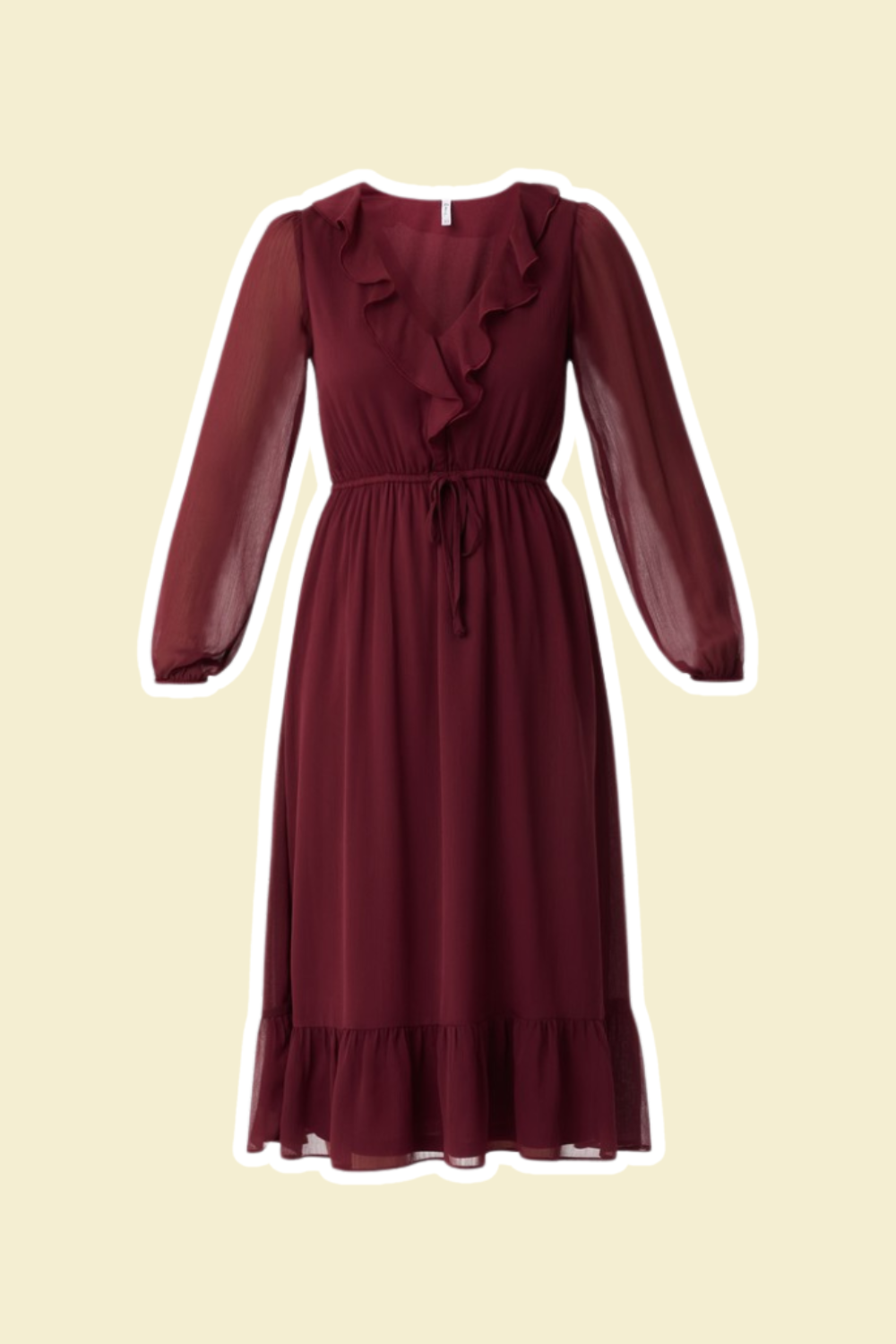 Big W burgundy ruffle long sleeve dress