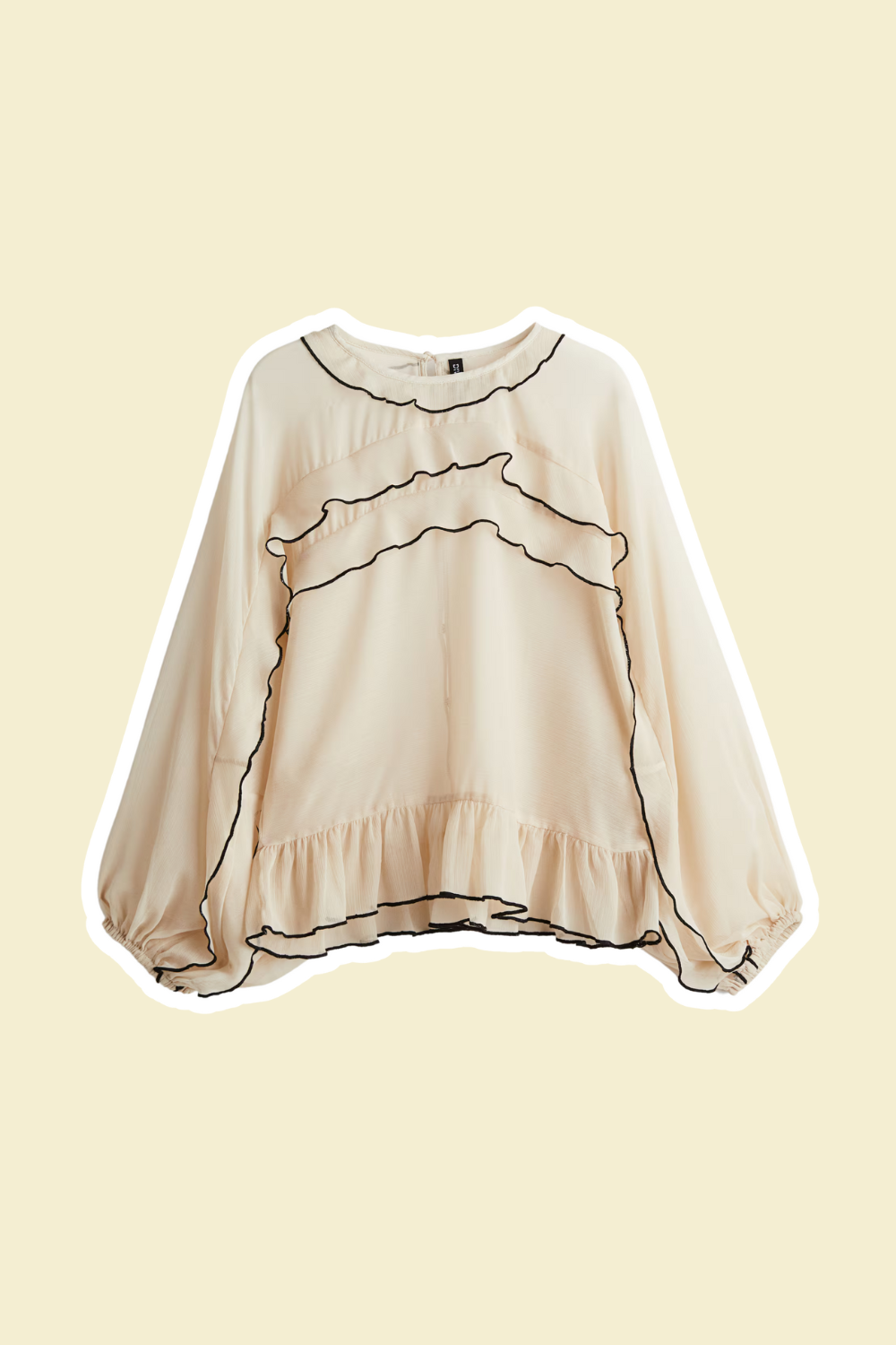 h&m cream ruffle blouse with black trim
