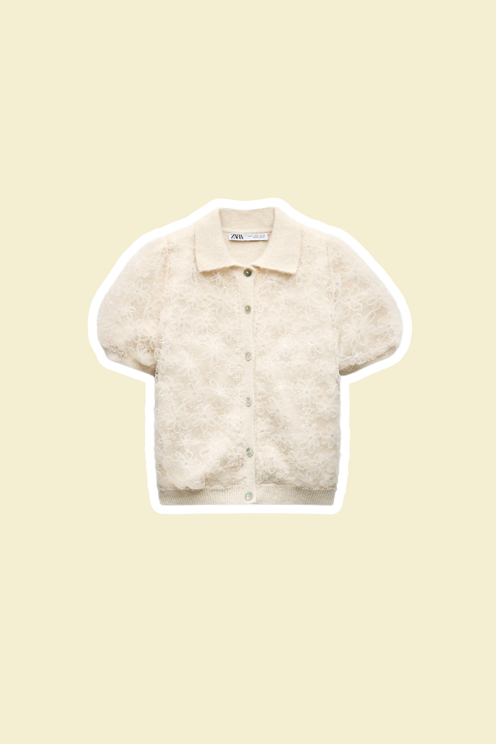 zara lace and sequin cream knit top