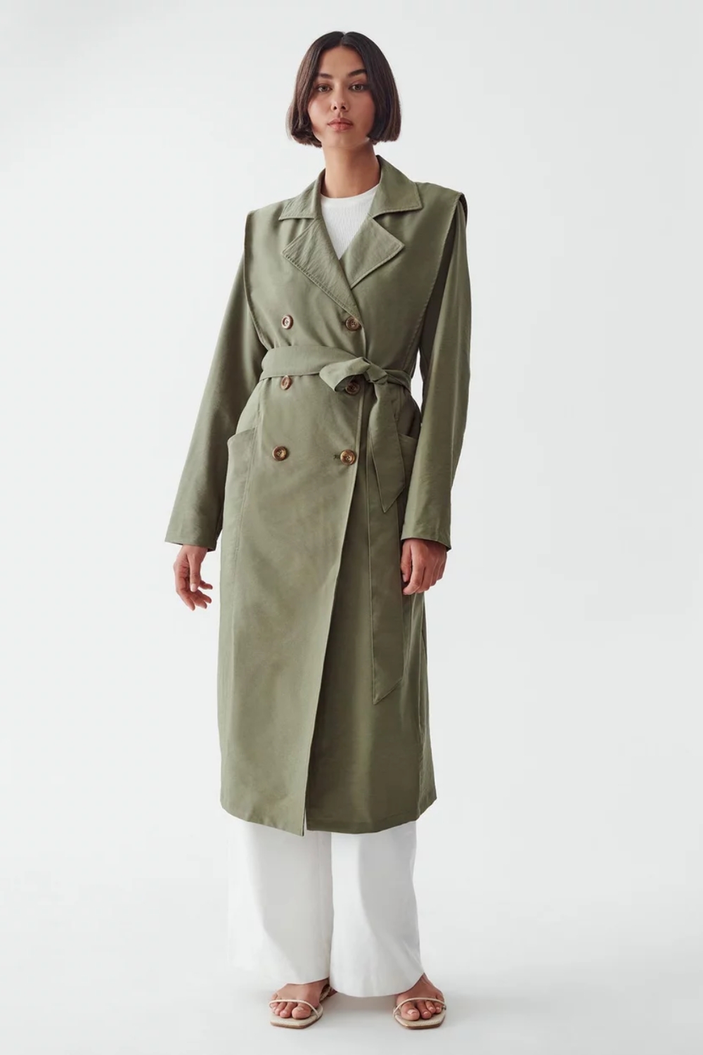 Khaki Hooded Trench Coat