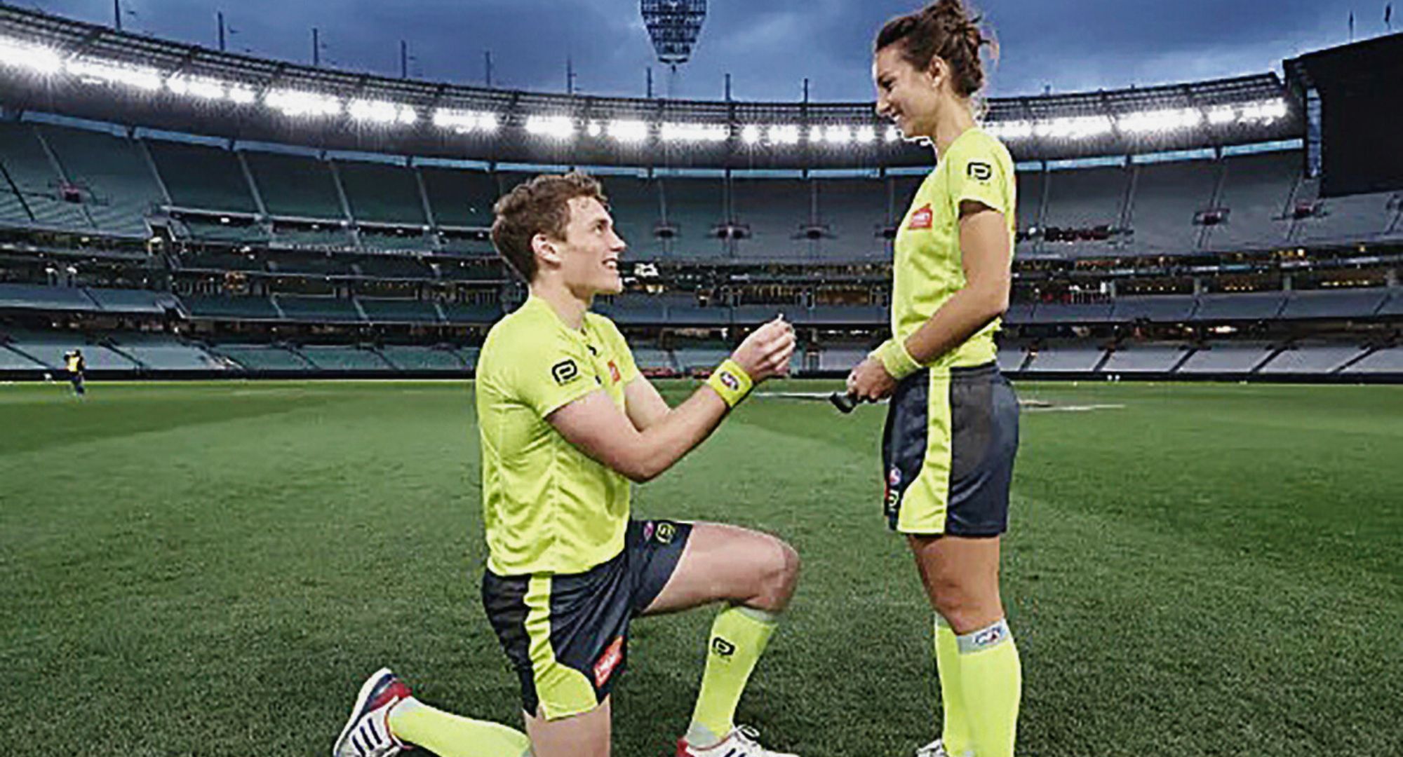 The AFL umpires who got engaged on live TV have a baby on the way!
