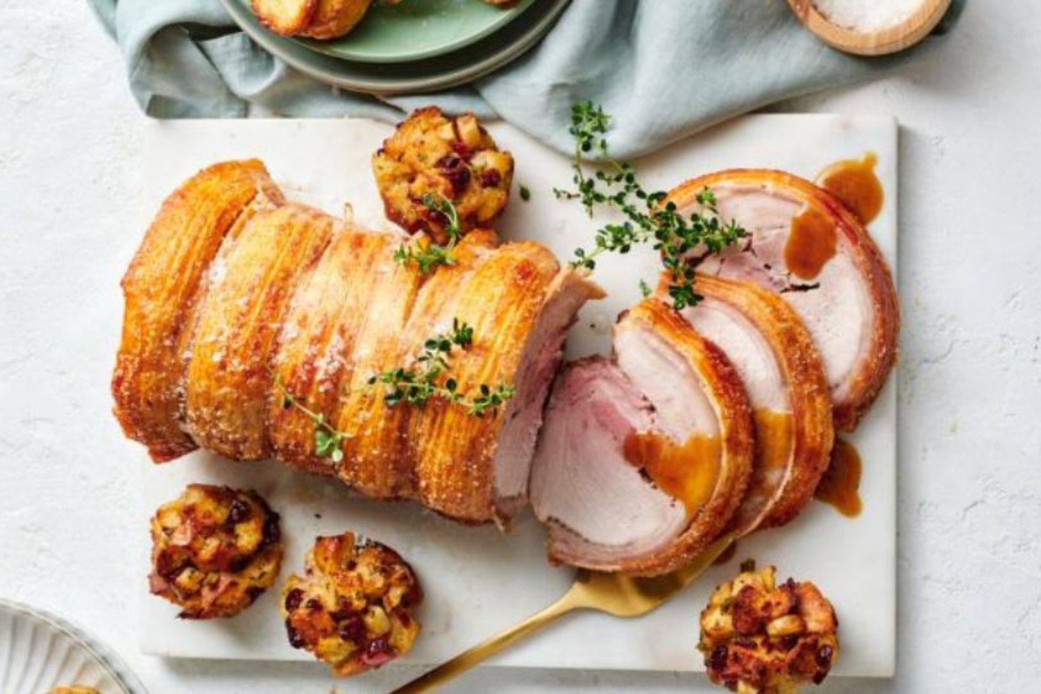 crackling-pork-with-apple-cranberry-stuffing-muffins-recipe