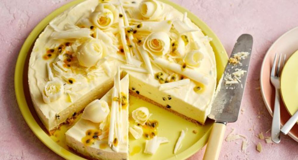 A fun and fruity Passionfruit Marshmallow Cheesecake recipe