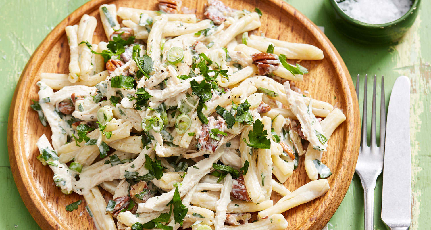 Creamy chicken and pecan pasta salad