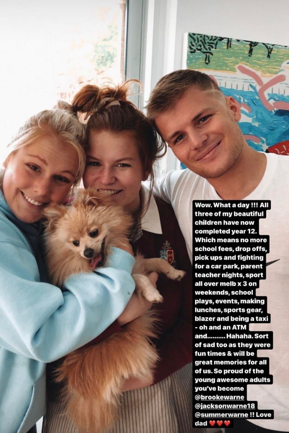 shane warne pens tribute to his kids brooke, summer, and jackson